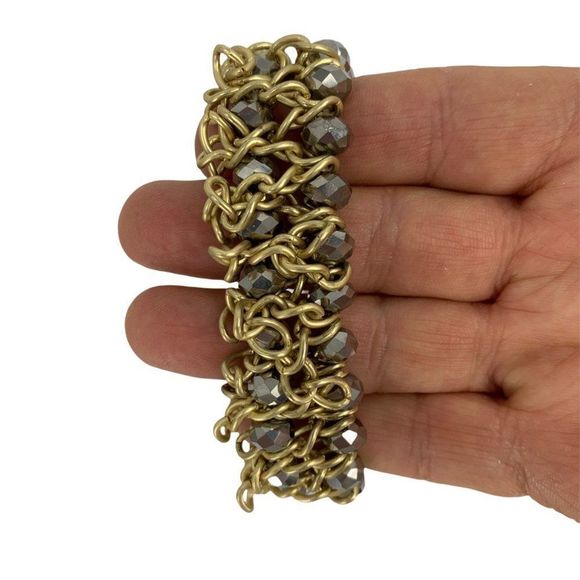 Bold Chain Link and Stone Bead Bracelet Stretch Statement Flexible 0053 - Picture 3 of 5